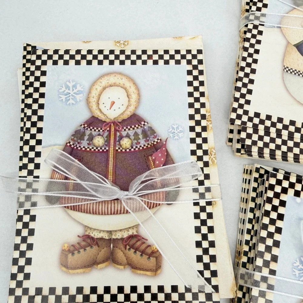 Debbie Mumm Snowman Styles Note Cards Set Checkered Border Holiday Stationery
